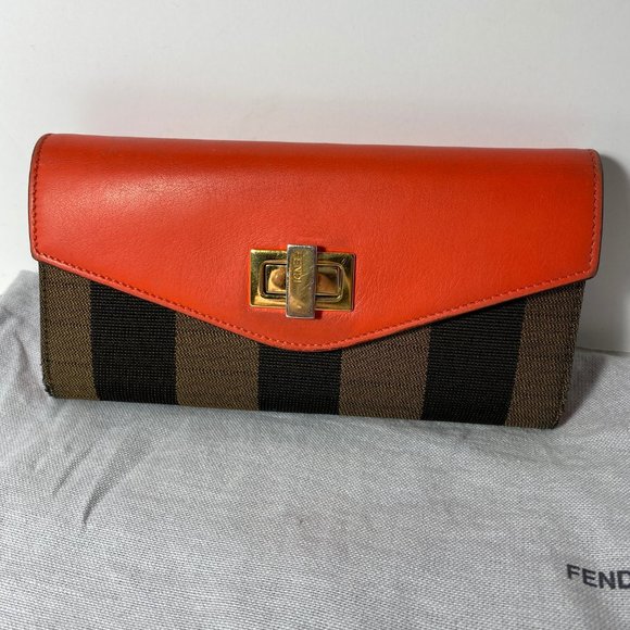 Authentic Fendi Leather & Canvas Turn lock Wallet with Dust Bag - Picture 7 of 16